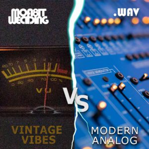 This is the Vintage Vibes vs Modern Analog WAV sample pack cover. Showing a vu meter and the arp 2600 synth.