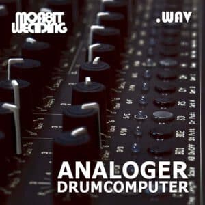 Cover Picture of Sample Pack Analoger Drumcomputer, WAV Version. Showing a detail of the analog drum machine MFB Tanzbär.